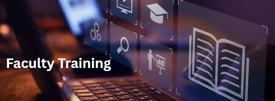 This is an image of a computer and the word "Faculty Training" 